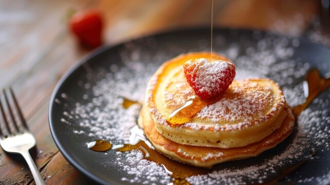 heart-shaped waffles with strawberries and honey - Powered by Adobe