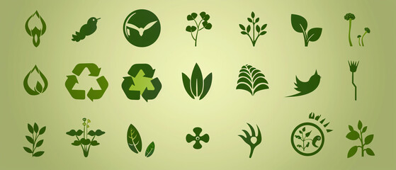 Ecology icons set. Vector illustration for your design. Green background.