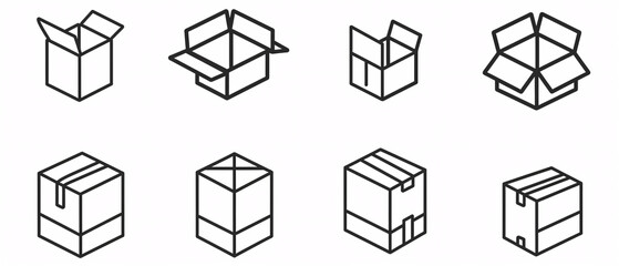 Box icon set, outline vector collection, linear style pictogram isolated on white