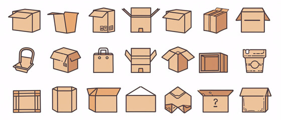 Boxes icons set. Cartoon set of box vector icons for web design