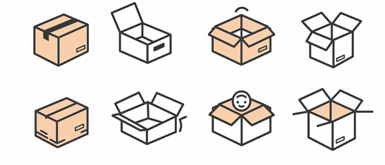 Box icons set, thin line design, vector illustration eps 10.