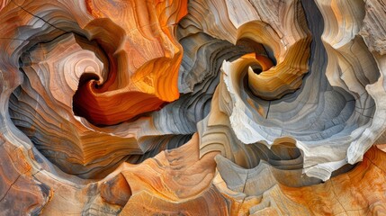   A detailed view of a multilayered rock formation, featuring a spiraling design at its heart