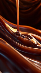 A rich flow of chocolate brown and caramel waves, rising slowly, suggesting the smooth pour of a...