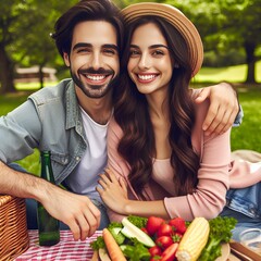 couple in the garden, couple in garden, Happy couple enjoying a picnic in the park