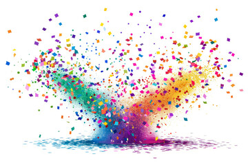 Fototapeta premium Cute Confetti Cloud colored powder exploding in a cloud of whimsy on a white backdrop.