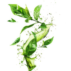 Serene green tea splash, delicate aroma in crisp white space