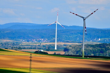 Wind turbines in the mountains of Austria.