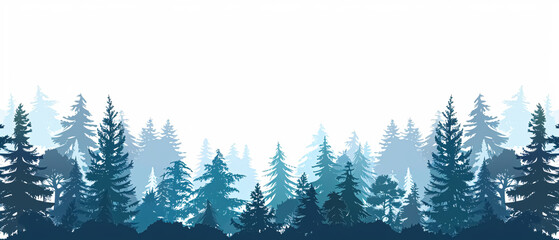 Silhouette of coniferous forest in fog. Vector illustration.