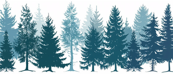 Silhouette of coniferous forest in winter. Vector illustration.