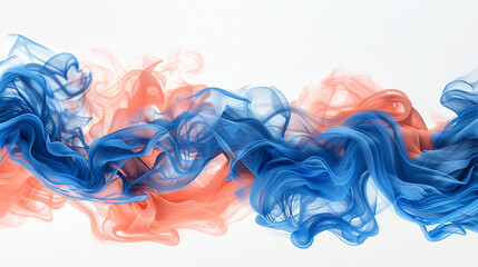 Deep matte blue and soft coral smokey waves, evoking a bold and striking contrast on a solid white background.