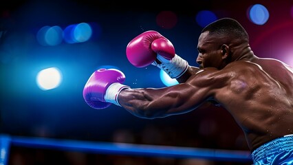 A determined African American male boxer throwing a punch during a match. Concept Combat Sports, African American Culture, Athletic Performances, Boxing Techniques, Sports Photography