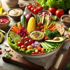 vegetable salad, vegetables, Baked salmon garnished with asparagus and fresh vegetable salad, Delicious seafood, Spicy pork with sweet and sour sauce, 