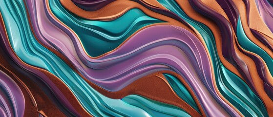 Wavy lines in lavender, bronze, and turquoise colors come together to form a captivating abstract background in this full frame shot illustration.