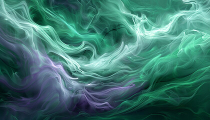 Fototapeta na wymiar A serene and mystical combination of emerald green and soft violet waves, intertwining in a magical dance that evokes the allure of an ancient myth.