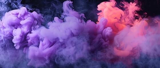 Fototapeta premium illustration of violet, nickel, coral pastel ink smoke cloud against black background