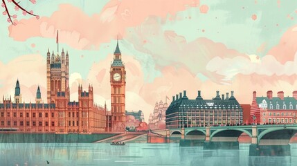 Charming London Featuring Pastel Colors and Iconic Landmarks