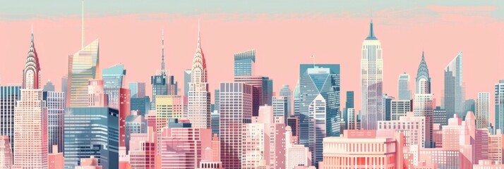 Charming Pastel Capturing the Essence of New York City Skyline