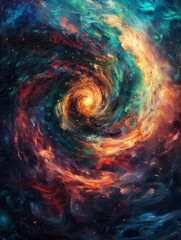 Cosmic Landscape of Swirling Galaxies and Nebulae in an Oil Painting Style Decorative Wallpaper Pattern
