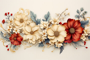 Floral border composition on white background.