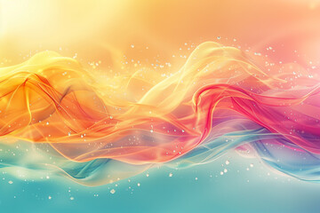 Abstract wavy glowing and sparkling colorful background. with flying water drops