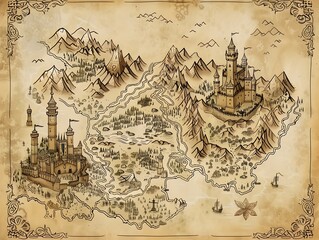 Naklejka premium Forbidden Realm:A Fantasy Map of Rebels Preserving Knowledge