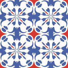 Red Blue and White Geometric Tesselation Seamless Repeat Pattern Tile Vector