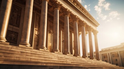 Naklejka premium Sunlight illuminates grand Roman temple with Corinthian columns