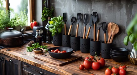 Various kitchen cooking utensil for making all type of dishes, best kitchenware for all cooks.Macro.AI Generative.