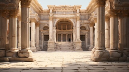 Obraz premium Roman temple's monumental archway leads to sacred inner sanctum