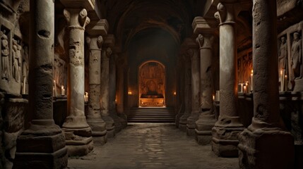 Secret catacombs beneath Roman temple hold revered figures in eternal repose - obrazy, fototapety, plakaty