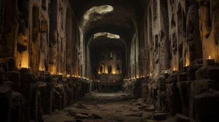 Concealed catacombs of Roman temple contain revered figures in eternal slumber - obrazy, fototapety, plakaty