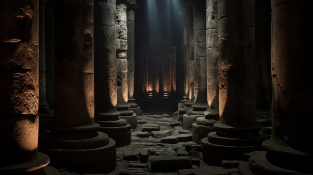 Secret labyrinth beneath Roman temple where initiates embark on spiritual quests