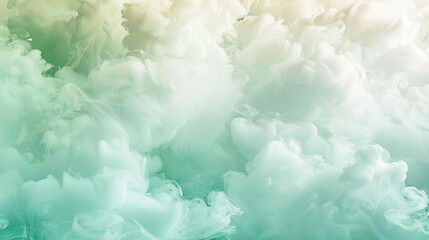 Soft clouds of smoke in a gradient from mint green to soft white, infused with a neon light texture in pale gold, adding a touch of elegance.