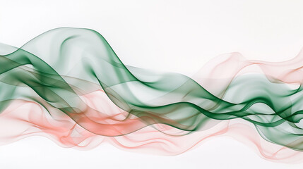 Soft matte blush and vibrant green smokey waves, creating a gentle and refreshing abstract on a solid white background.