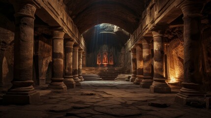 Underground crypt in a Roman temple holding ancient rulers' remains