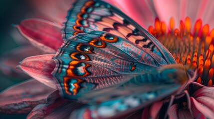 Vibrant Butterfly Perched on Colorful Daisy Flower in Stunning Macro Shot