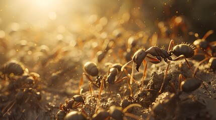 Glowing Ant Colony Illuminated in Nature's Golden Glow