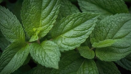 Fresh mint, tasty refreshing peppermint herb leaves closeup