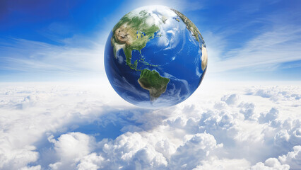 Planet Earth on the background of clouds. Concept for planet earth day or environment day. .
