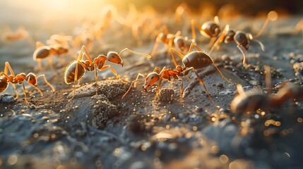 An Industrious Ant Colony Thriving in the Vibrant Natural Ecosystem