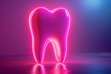 A bright and vibrant glowing neon teeth for dentist and dental clinics advertisements, isolated, copy space