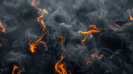 Wispy tendrils of smoke in charcoal grey, highlighted by a soft neon orange glow that suggests a hidden fire within.