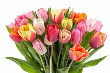 vibrant tulip bouquet isolated on white background celebrating springs beauty and renewal