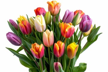 vibrant tulip bouquet isolated on white background celebrating springs beauty and renewal