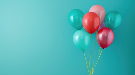 Background with balloons of different colors. Design a greeting card or a birthday invitation.