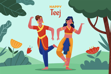 Flat teej background with women dancing