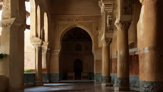 Interior of Moorish Palace with Arches and Columns
