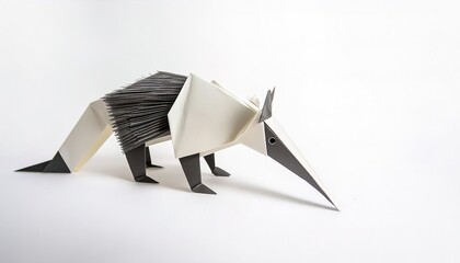 Animal concept origami isolated on white background of a giant anteater - Myrmecophaga tridactyla - with copy space, simple starter craft for kids