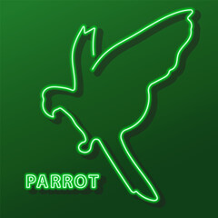 parrot neon sign, modern glowing banner design, colorful modern design trend on black background. Vector illustration.