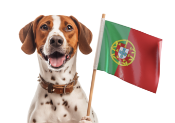 Cheerful Dog with Portugal Flag on Transparent Background. Portugal Day. Pet pride and national celebration concept for design and print.